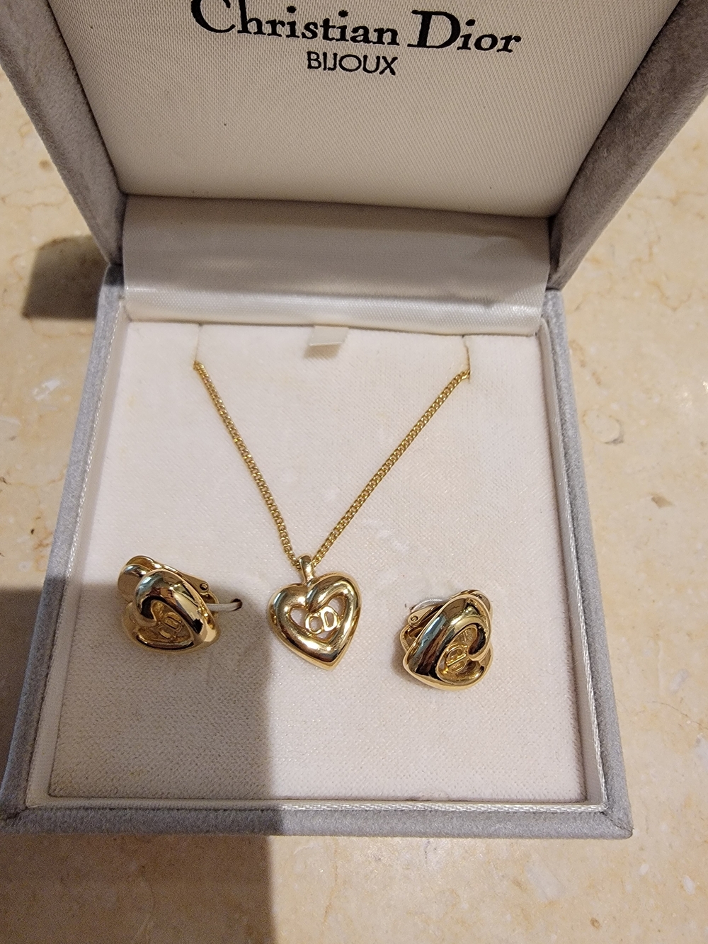Christian Dior Gold Heart Necklace and Earrings Set - Picture 2 of 9